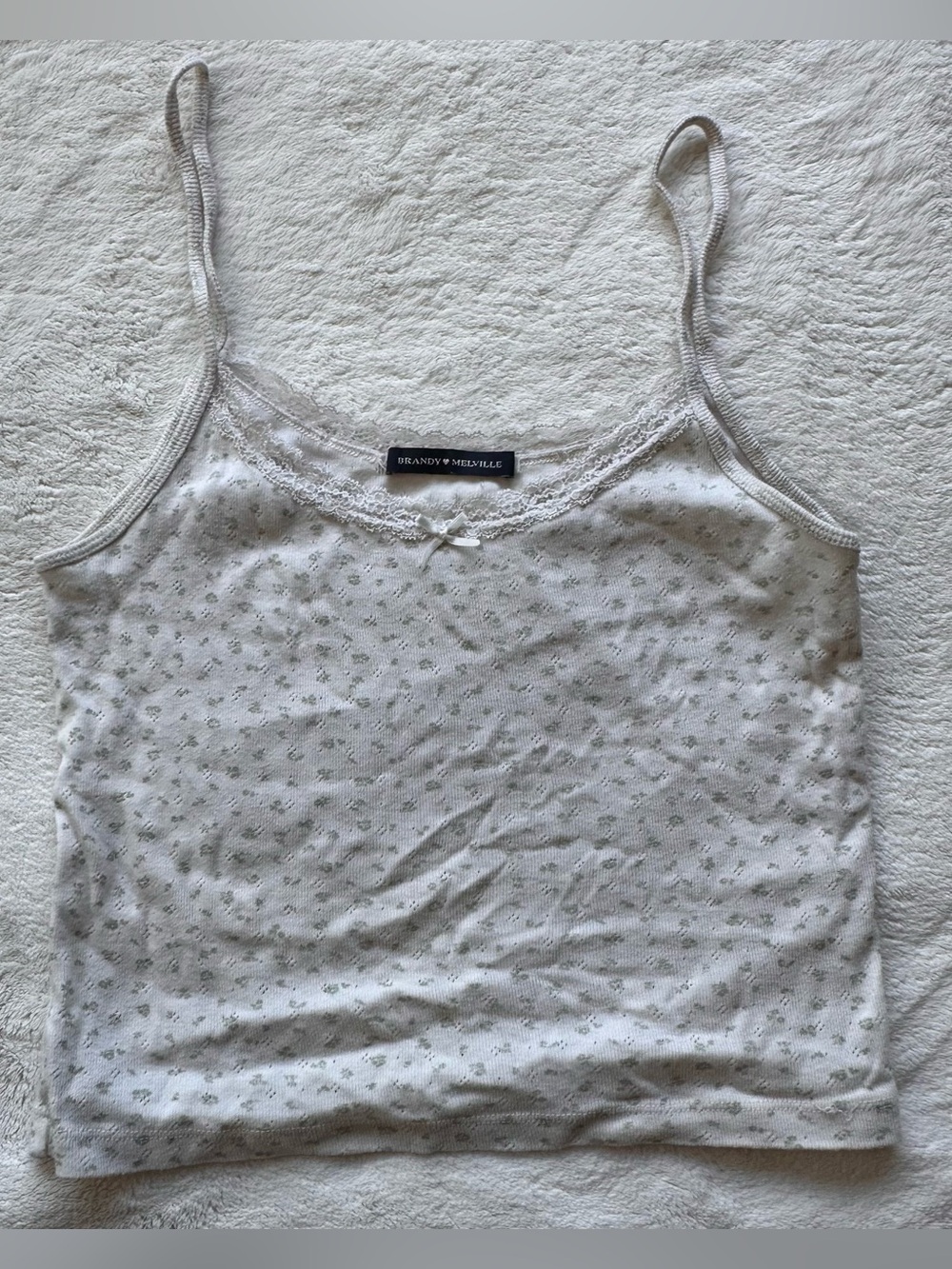 Brandy Melville Cream Cami with Tiny Gray Floral Print